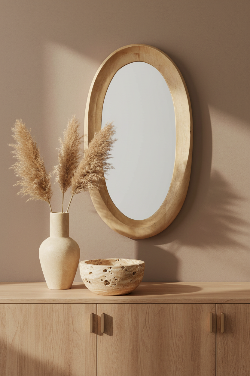 Wandspiegel Noam Naturel Mangohout Ovaal lichte matte houtkleur