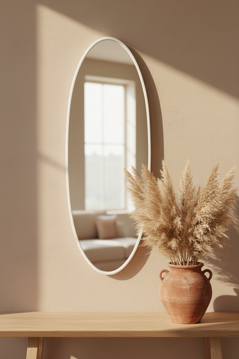 Wandspiegel Serine Wit beige muur groter potje