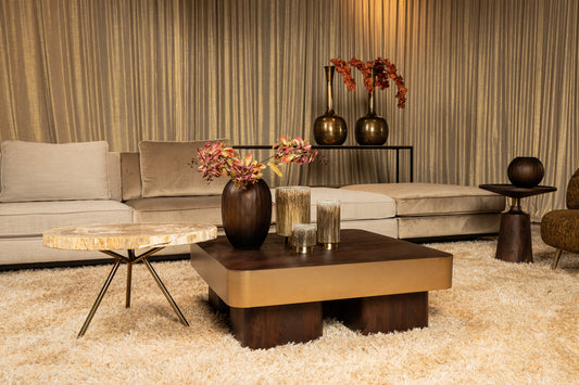 Warren Coffee Table 90x90x31 madera marrón metal dorado