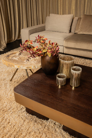 Warren Coffee Table 90x90x31 madera marrón metal dorado