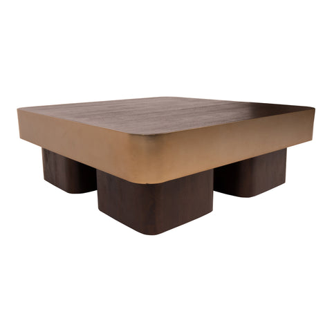 Warren Coffee Table 90x90x31 madera marrón metal dorado