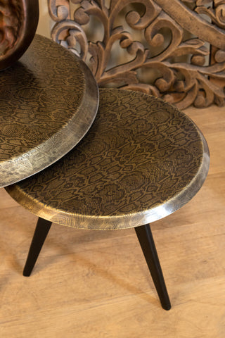 Winth Brass alu coffee table etched snake print L translates to "Avec table basse en aluminium avec impression de serpent gravée L" in French.