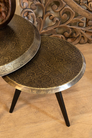 Winth Brass alu coffee table etched snake print L translates to "Avec table basse en aluminium avec impression de serpent gravée L" in French.