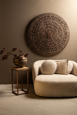 Xavery Copper round iron wall panel carved look L translates to "Xavery Paneles de Pared Redondos de Hierro en Cobre con Aspecto Tallado L"