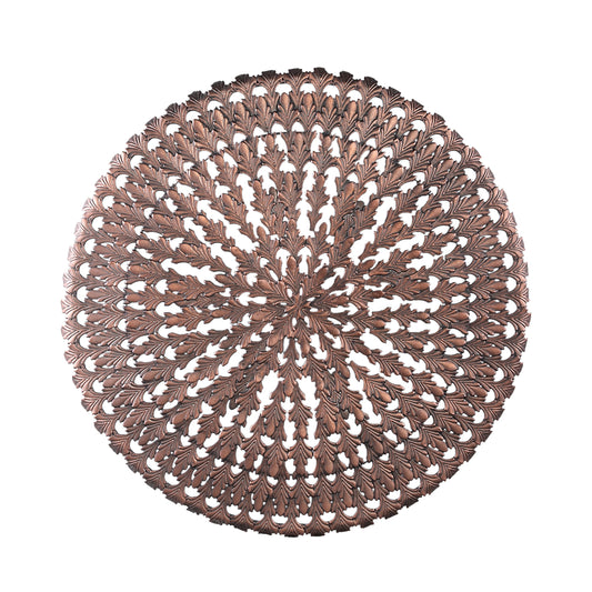 Xavery Copper round iron wall panel carved look S translates to "Xavery Panel de pared redonda de hierro cobre tallado S" in Spanish.