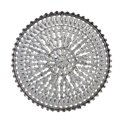 Xavery Copper round iron wall panel carved look S translates to "Xavery Panel de pared redonda de hierro cobre tallado S" in Spanish.