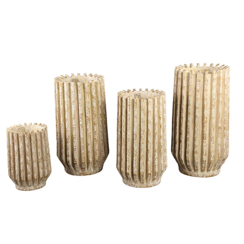 Zariya Cream cement round pot ribbed lines high L