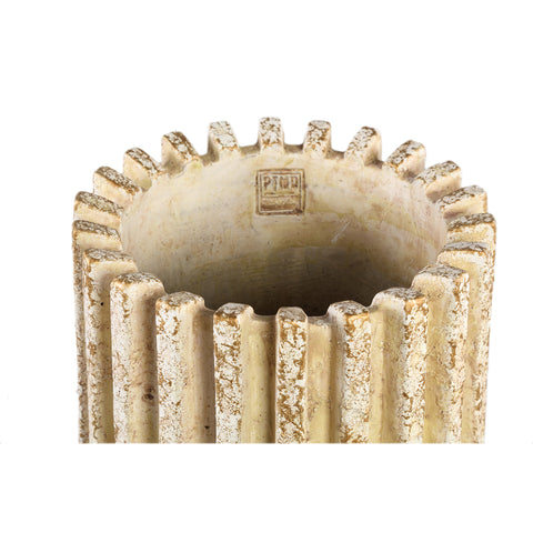 Zariya Cream cement round pot ribbed lines high L