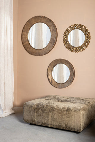 Zenno Oro espejo de pared redondo con borde punteado a Only.